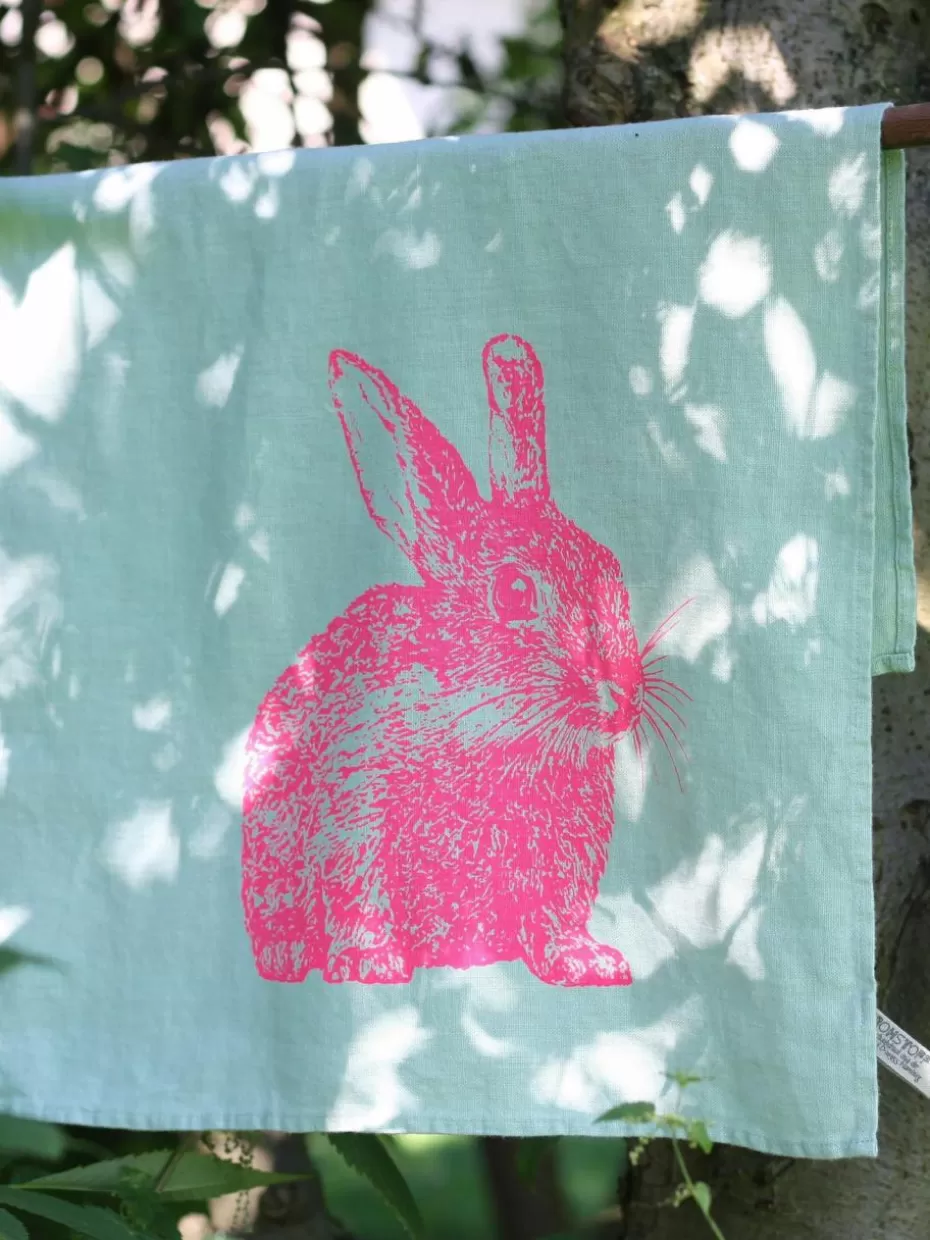 Küchentextilien | Küchentextilien-Frohstoff Leinen-Geschirrtuch Wild Rabbit, handbedruckt