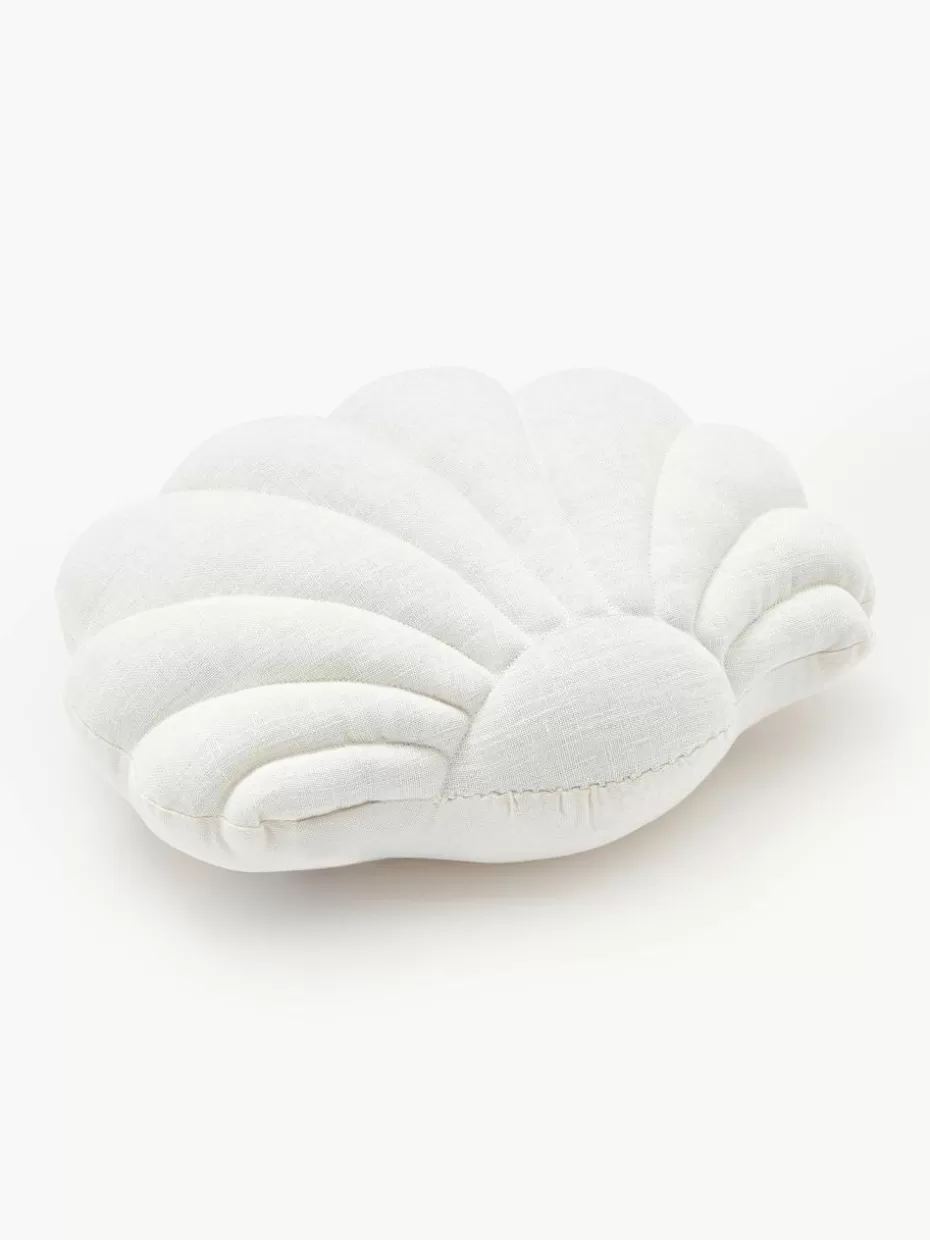 Dekokissen-Westwing Collection Leinen-Kissen Shell in Muschelform Off White