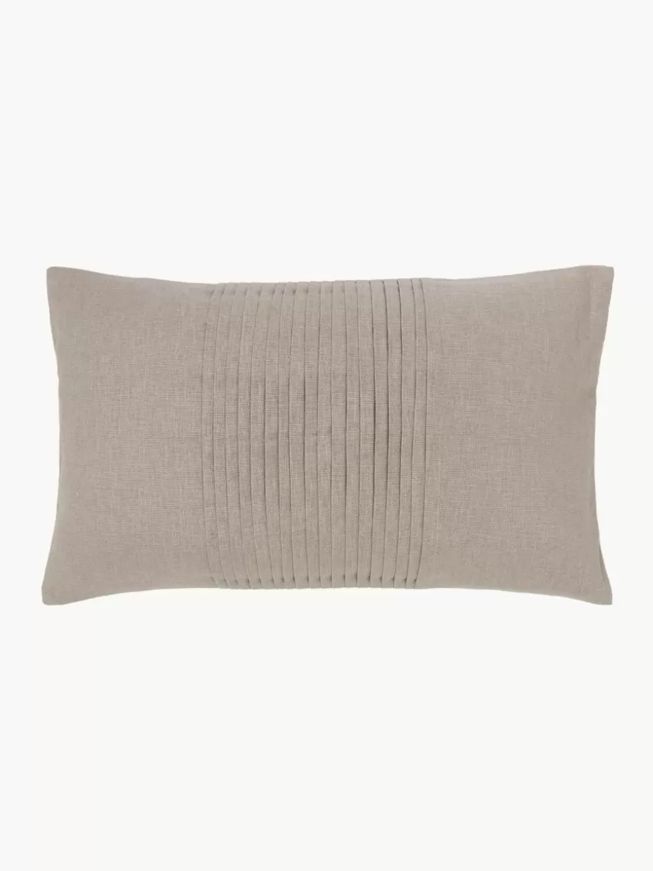 Dekokissen-Westwing Collection Leinen-Kissenhülle Dalia mit Strukturmuster Taupe