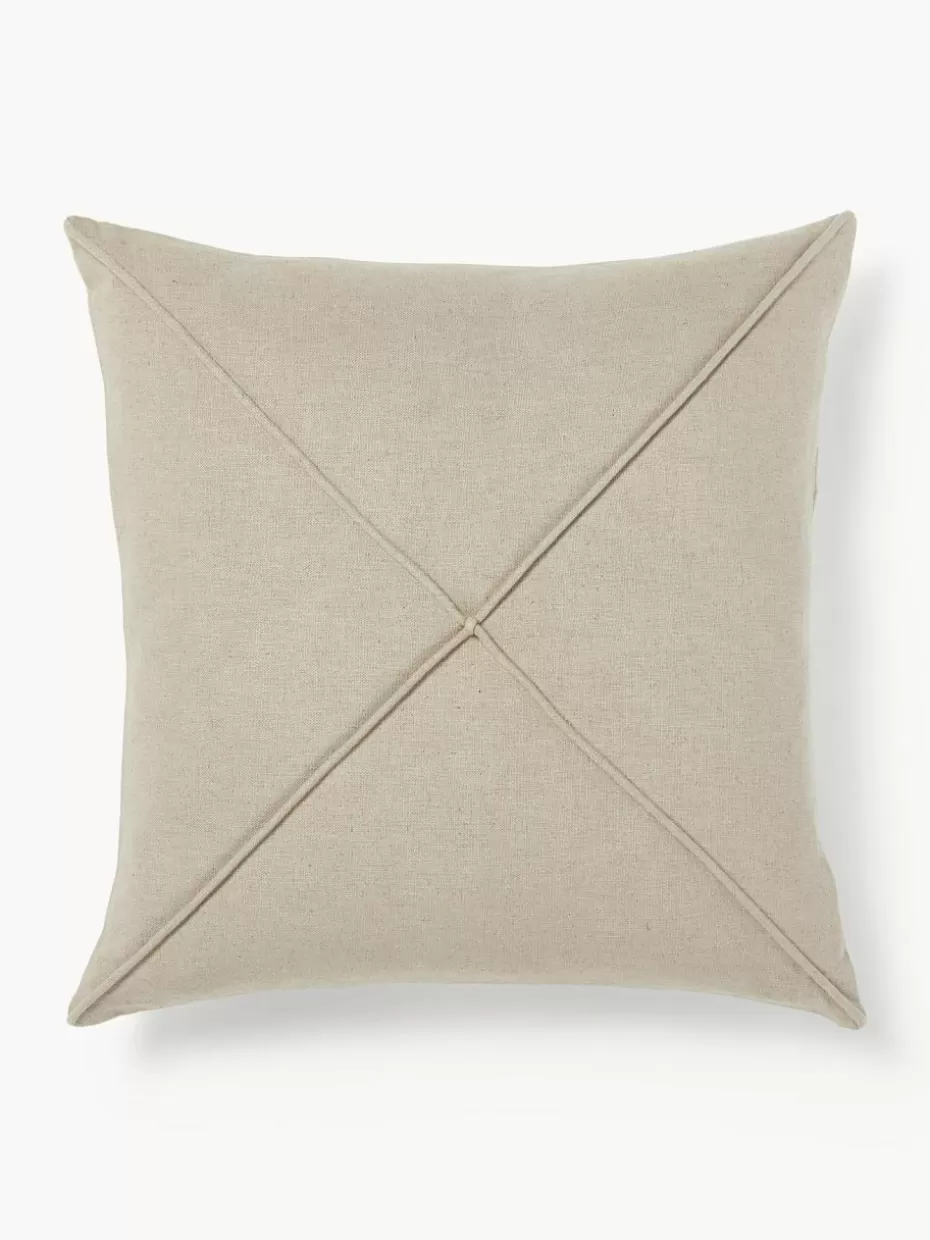 Dekokissen-Westwing Collection Leinen-Kissenhülle Darla mit Strukturmuster Taupe