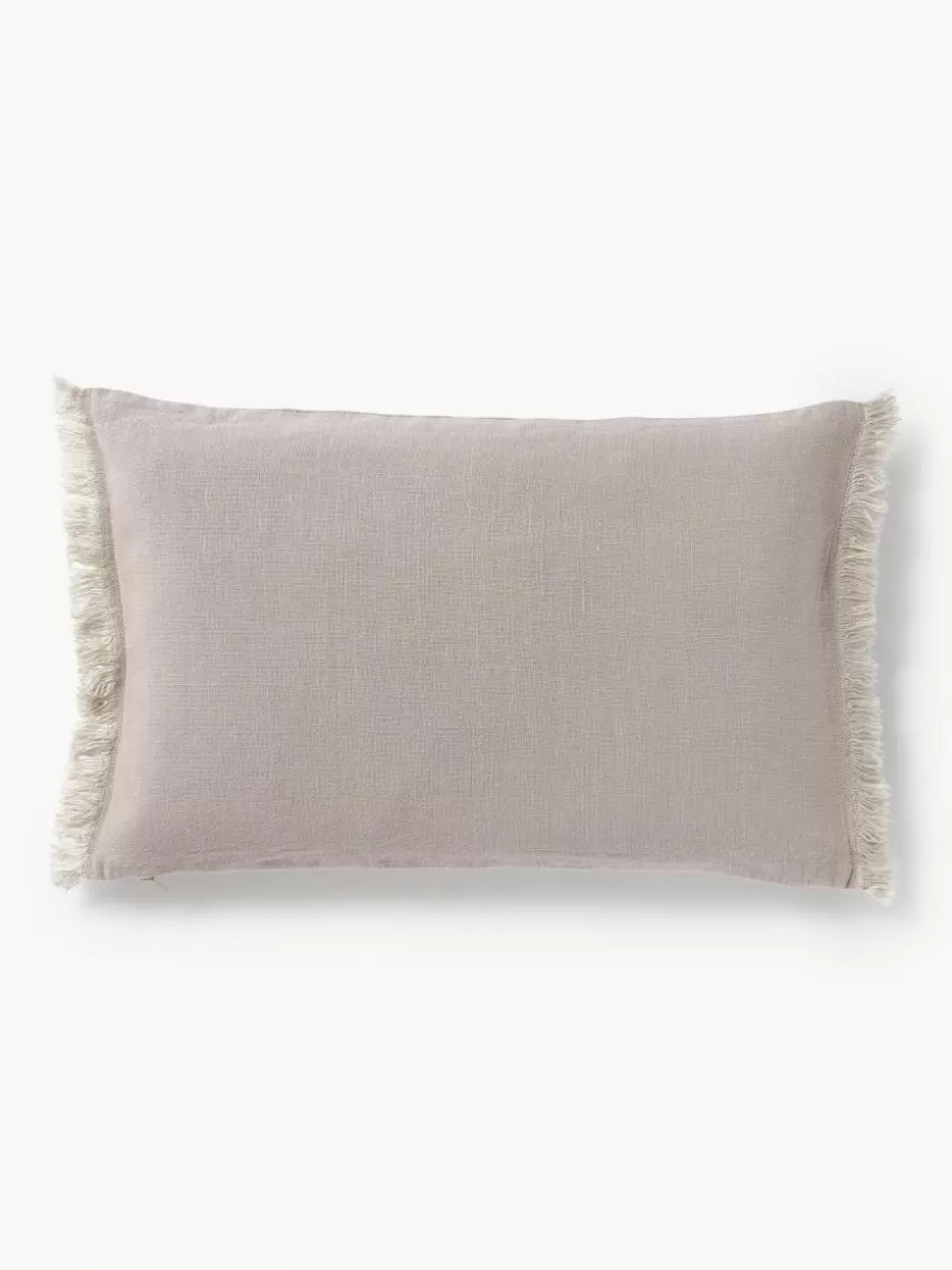 Dekokissen-Westwing Collection Leinen-Kissenhülle Luana mit Fransen Hellbeige