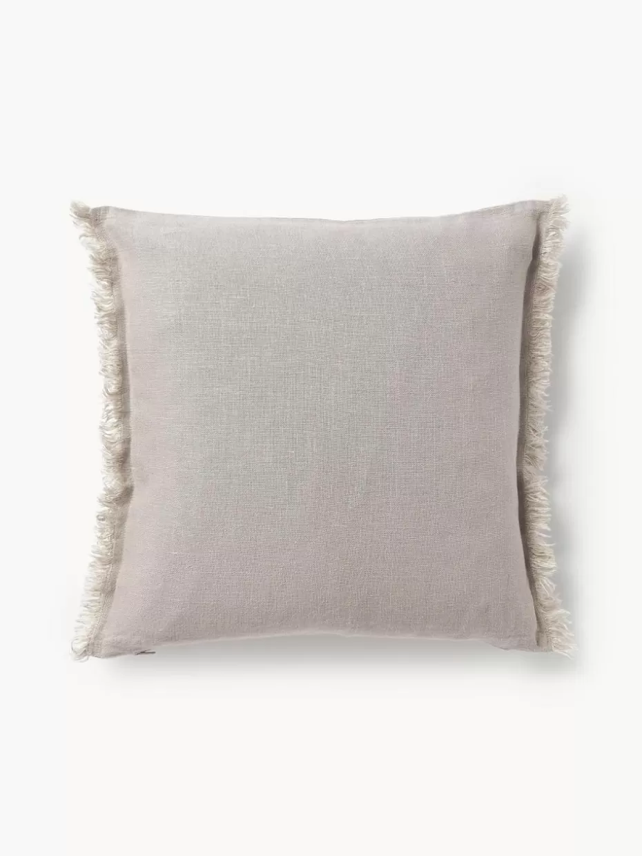 Dekokissen-Westwing Collection Leinen-Kissenhülle Luana mit Fransen Hellbeige