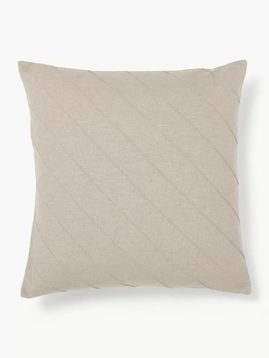 Dekokissen-Westwing Collection Leinen-Kissenhülle Malia in Beige mit Strukturmuster Greige