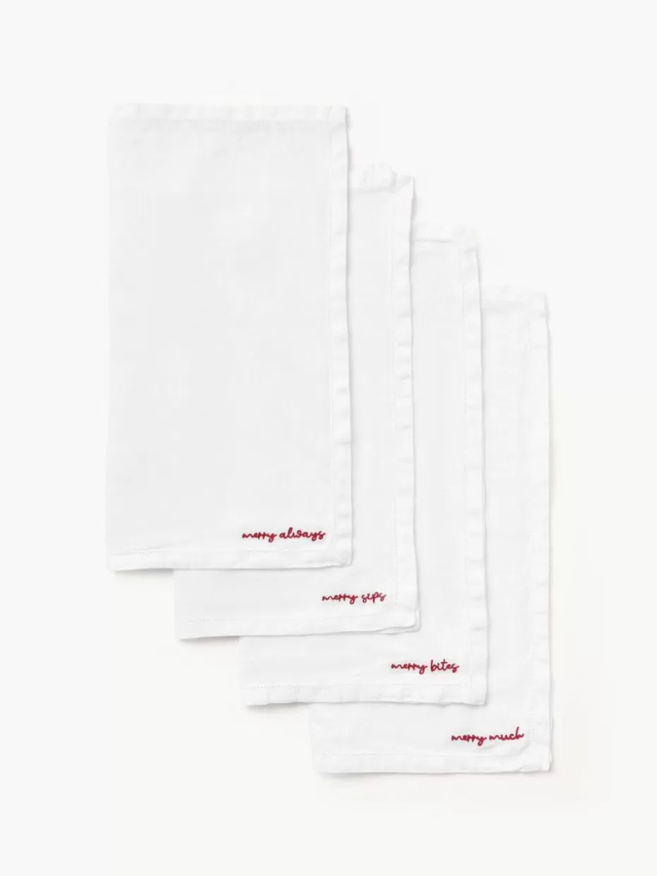 Weihnachtstischwäsche | Servietten-Westwing Collection Leinen-Servietten Alari mit Stickerei, 4 Stück
