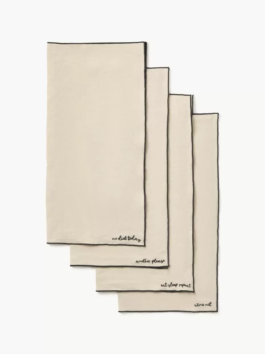Weihnachtstischwäsche | Servietten-Westwing Collection Leinen-Servietten Cosmo mit Stickerei, 4 Stück Hellbeige