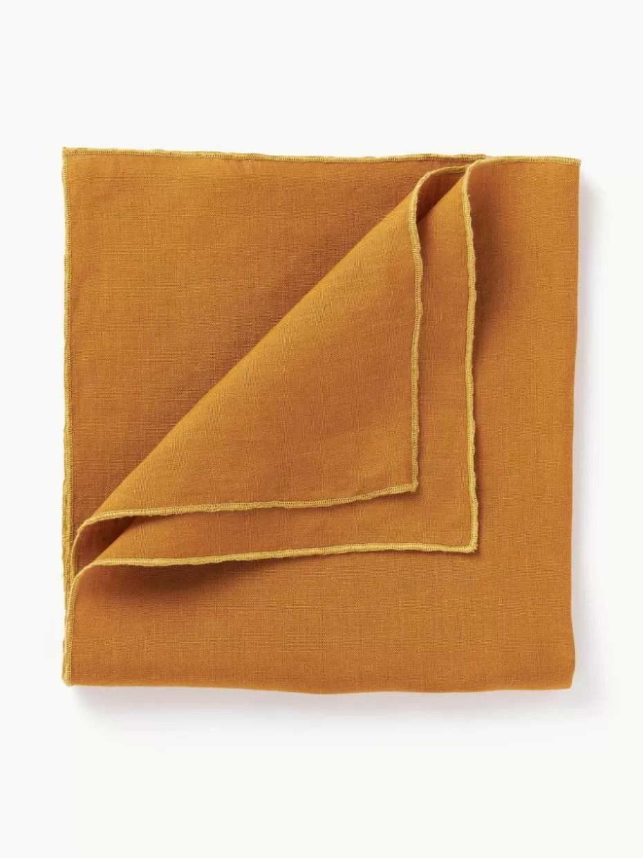Servietten & Ringe | Servietten-Westwing Collection Leinen-Servietten Kennedy mit Umkettelung, 4 Stück Orange, Hellgelb