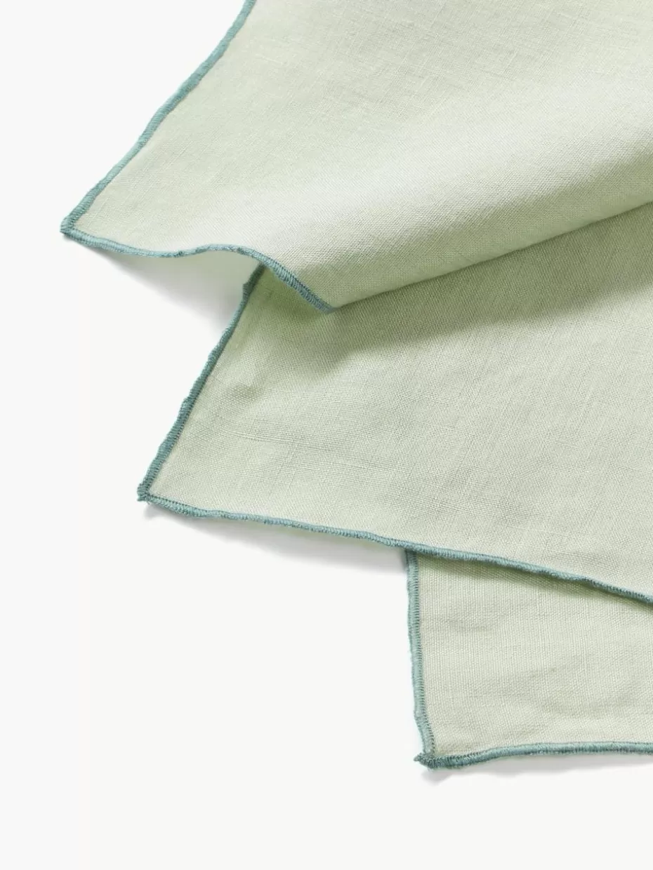 Servietten & Ringe | Servietten-Westwing Collection Leinen-Servietten Kennedy mit Umkettelung, 4 Stück Salbeigrün, Mintgrün
