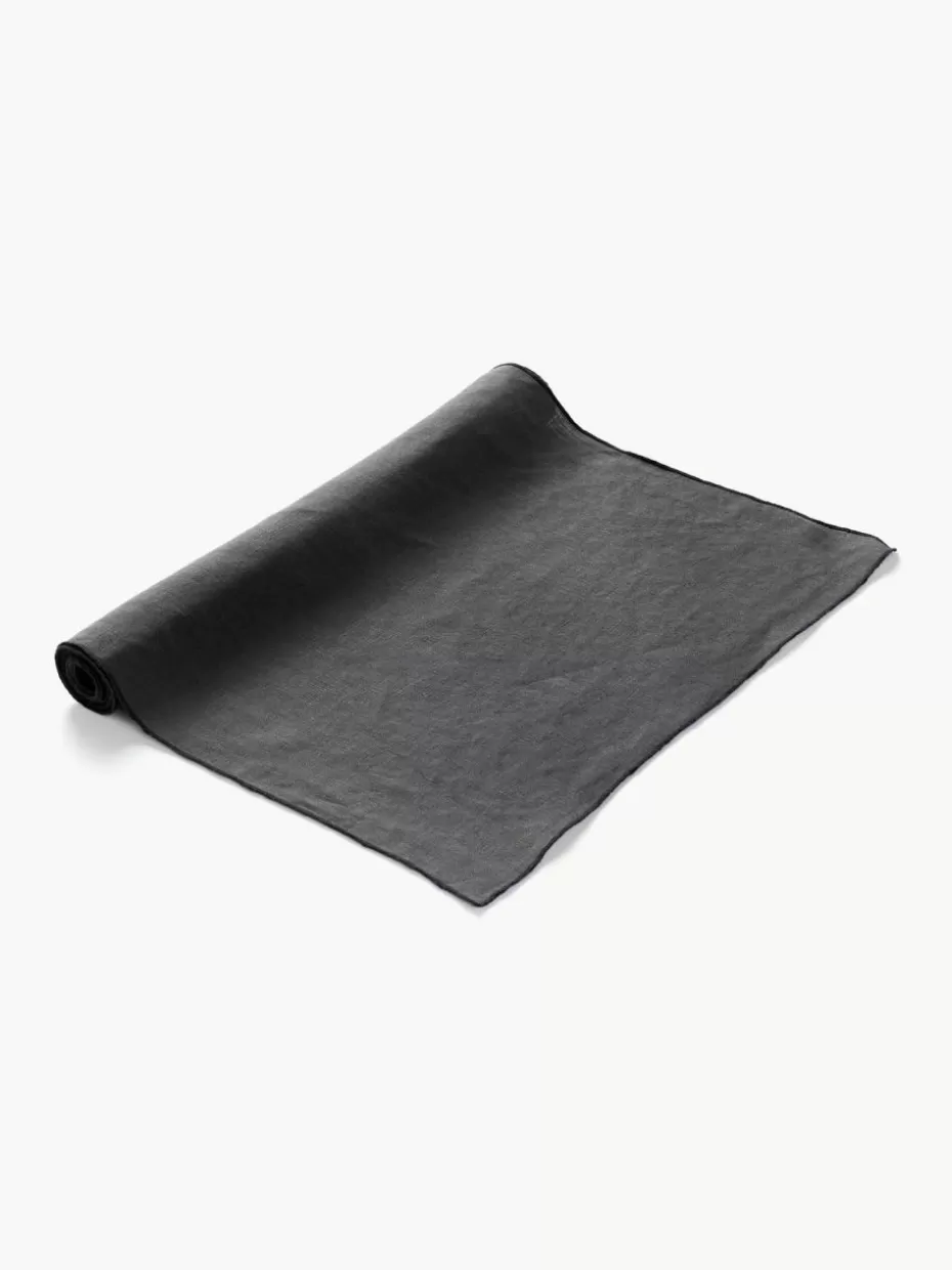 Tischläufer | Tischläufer-Westwing Collection Leinen-Tischläufer Kennedy mit Umkettelung Anthrazit, Schwarz