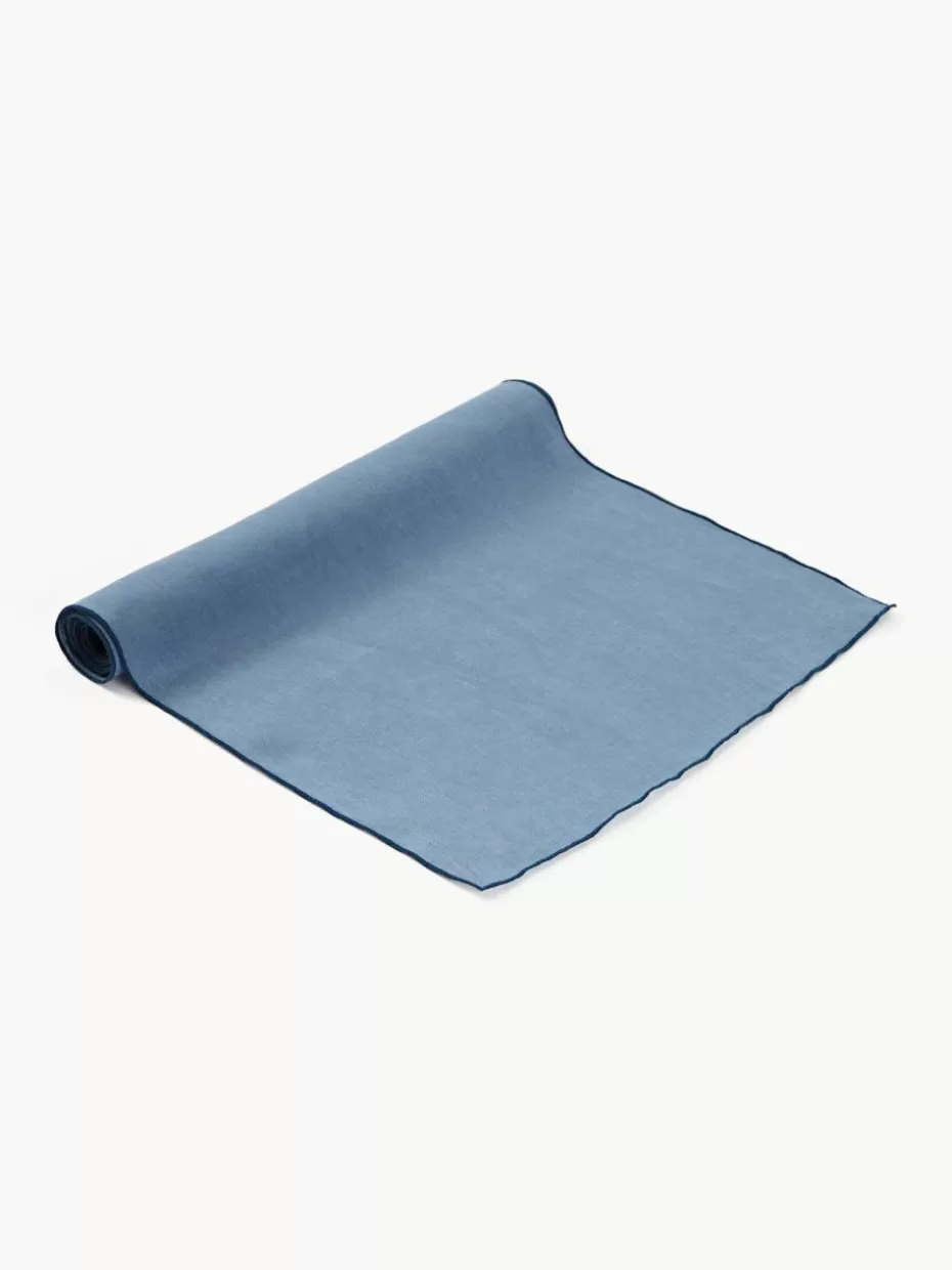 Tischläufer | Tischläufer-Westwing Collection Leinen-Tischläufer Kennedy mit Umkettelung Graublau, Dunkelblau