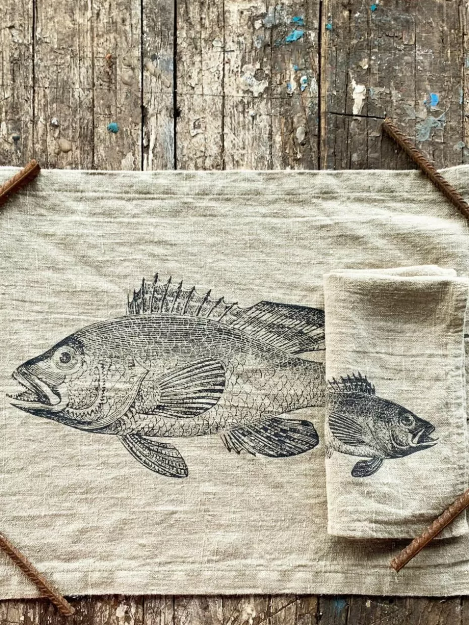 Tischsets | Tischsets-Frohstoff Leinen-Tischset Barsch, handbedruckt