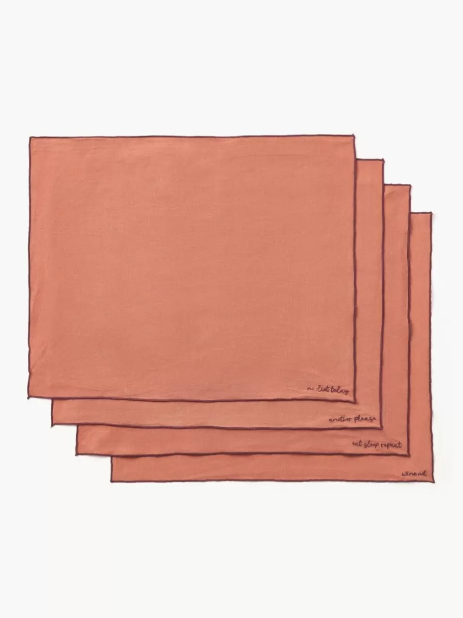 Weihnachtstischwäsche | Tischsets-Westwing Collection Leinen-Tischsets Cosmo mit Stickerei, 4 Stück Korallrot