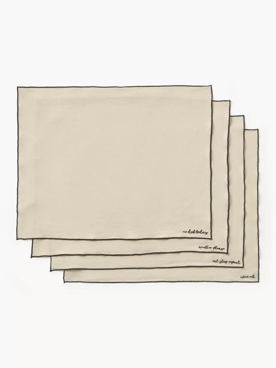Weihnachtstischwäsche | Tischsets-Westwing Collection Leinen-Tischsets Cosmo mit Stickerei, 4 Stück Hellbeige