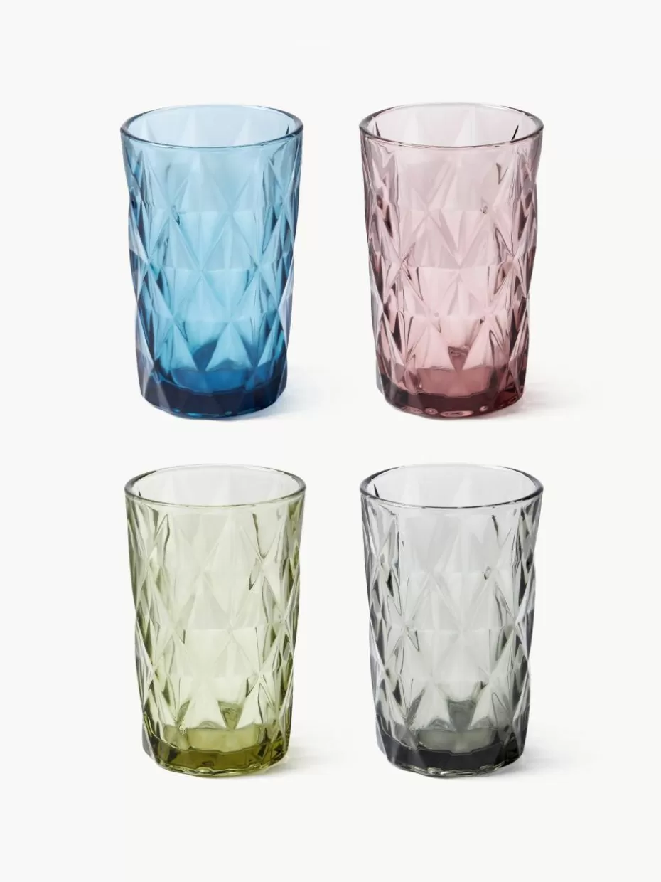 Bargläser-Westwing Collection Longdrinkgläser Colorado mit Strukturmuster, 4er-Set Blau, Mauve, Grau, Grün