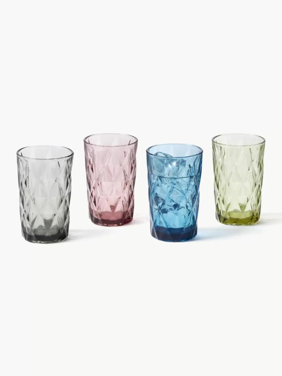 Bargläser-Westwing Collection Longdrinkgläser Colorado mit Strukturmuster, 4er-Set Blau, Mauve, Grau, Grün