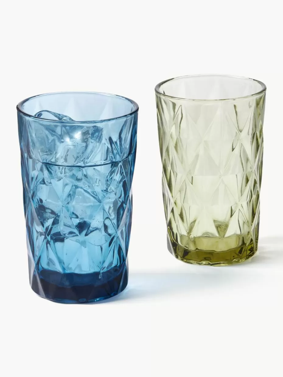 Bargläser-Westwing Collection Longdrinkgläser Colorado mit Strukturmuster, 4er-Set Blau, Mauve, Grau, Grün