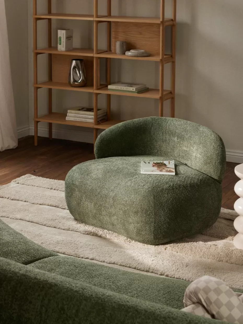 Sessel | Sofaserien-Westwing Collection Loungesessel Alba aus Teddy-Bouclé Teddy-Bouclé Dunkelgrün