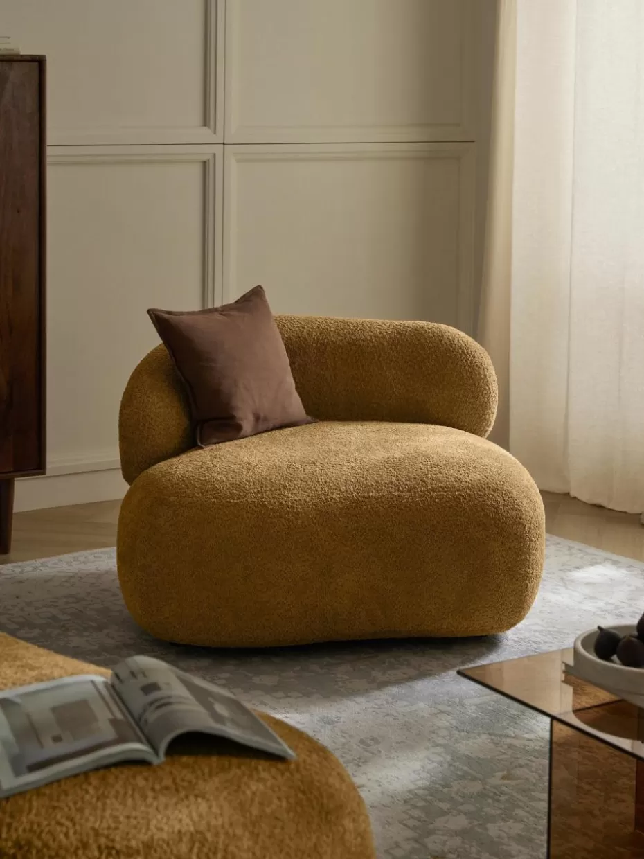 Sessel | Sofaserien-Westwing Collection Loungesessel Alba aus Teddy-Bouclé Teddy-Bouclé Ocker