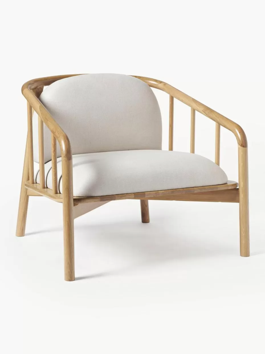 Sessel-Westwing Collection Loungesessel Balin aus Eichenholz Webstoff Hellbeige, helles Eichenholz