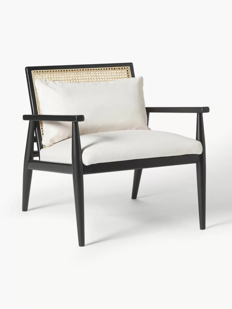 Sessel-Westwing Collection Loungesessel Manuell aus Birkenholz Webstoff Off White, Schwarz