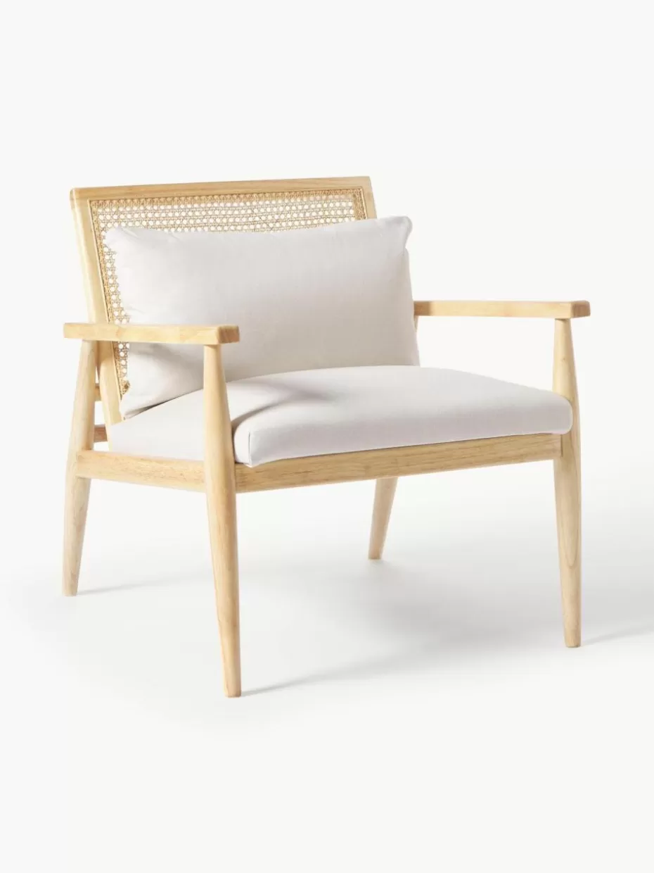 Sessel-Westwing Collection Loungesessel Manuell aus Gummibaumholz Webstoff Off White, Gummibaumholz