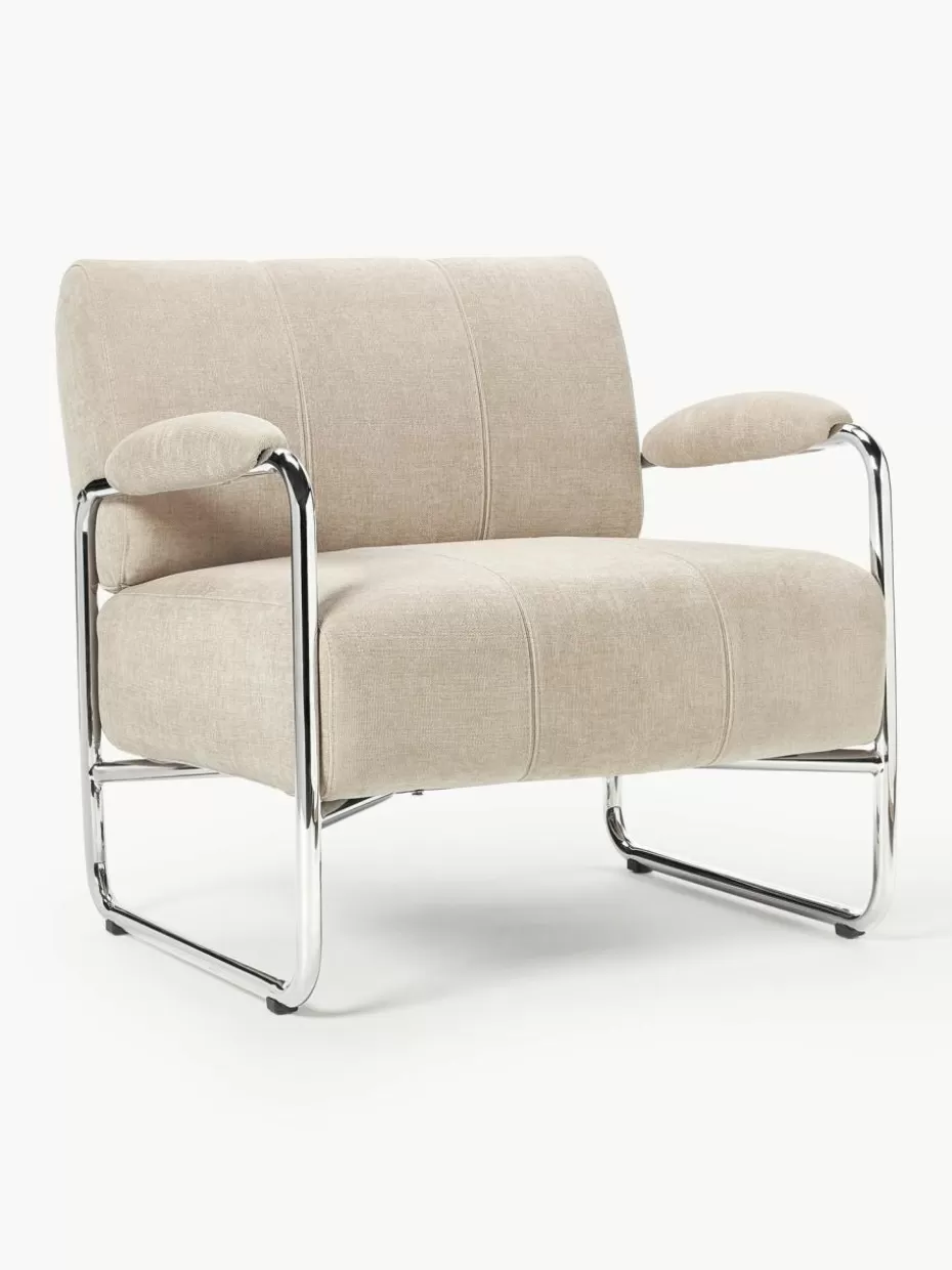 Sessel-Westwing Collection Loungesessel Marcel Webstoff Hellbeige, Silberfarben