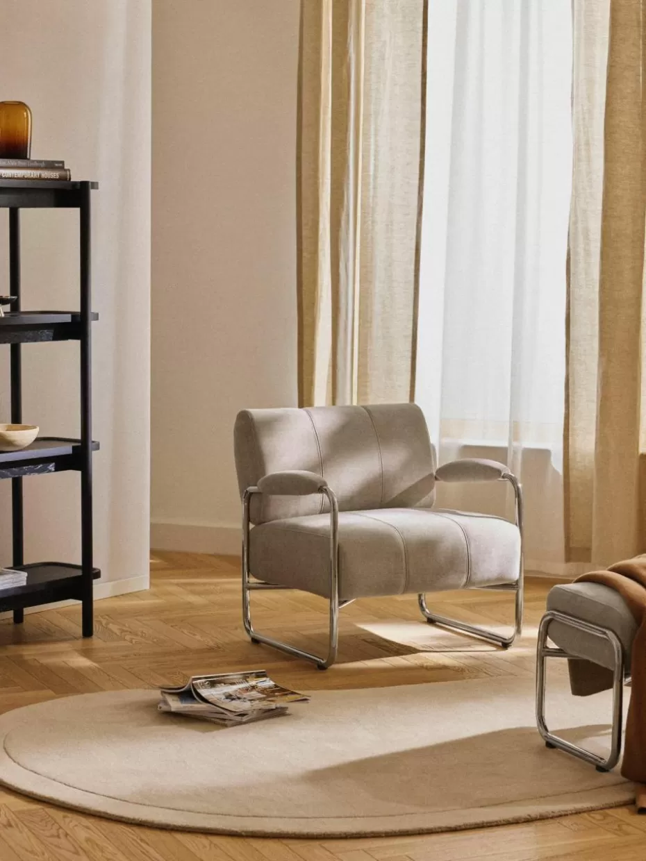 Sessel-Westwing Collection Loungesessel Marcel Webstoff Hellbeige, Silberfarben
