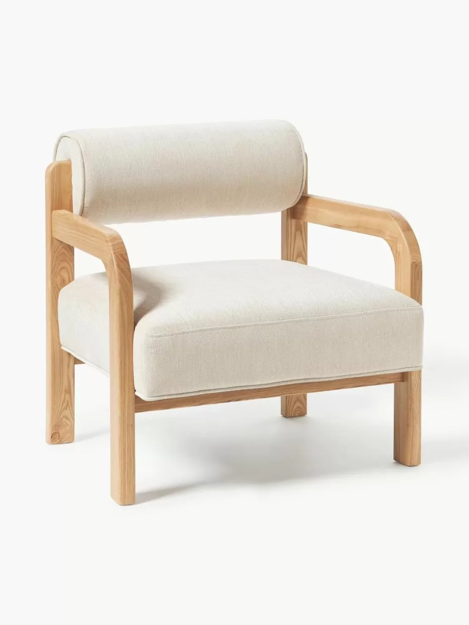 Sessel-Westwing Collection Loungesessel Raymond aus Eschenholz Webstoff Beige, helles Eschenholz