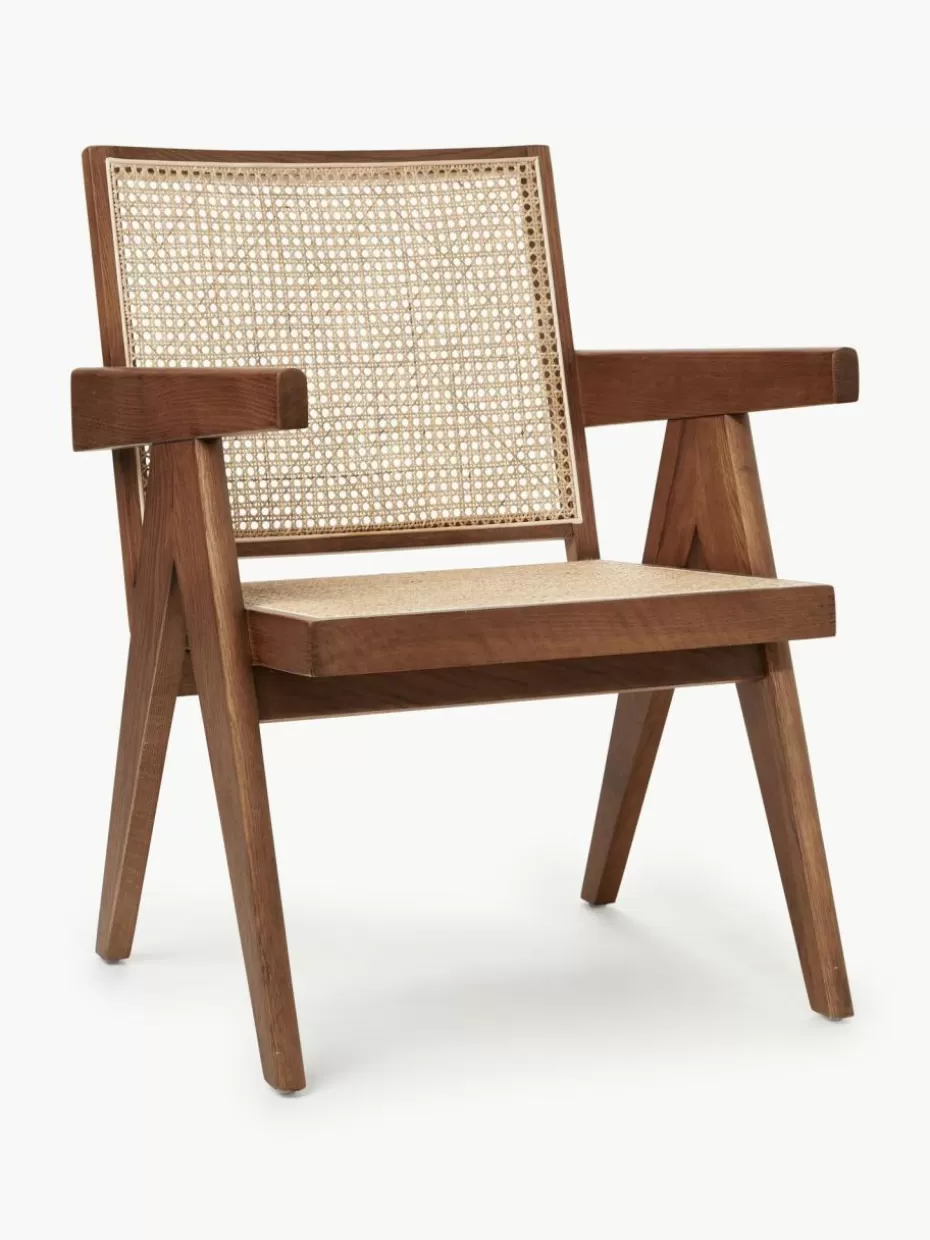 Sessel-Westwing Collection Loungesessel Sissi mit Wiener Geflecht Dunkles Eichenholz, Hellbeige