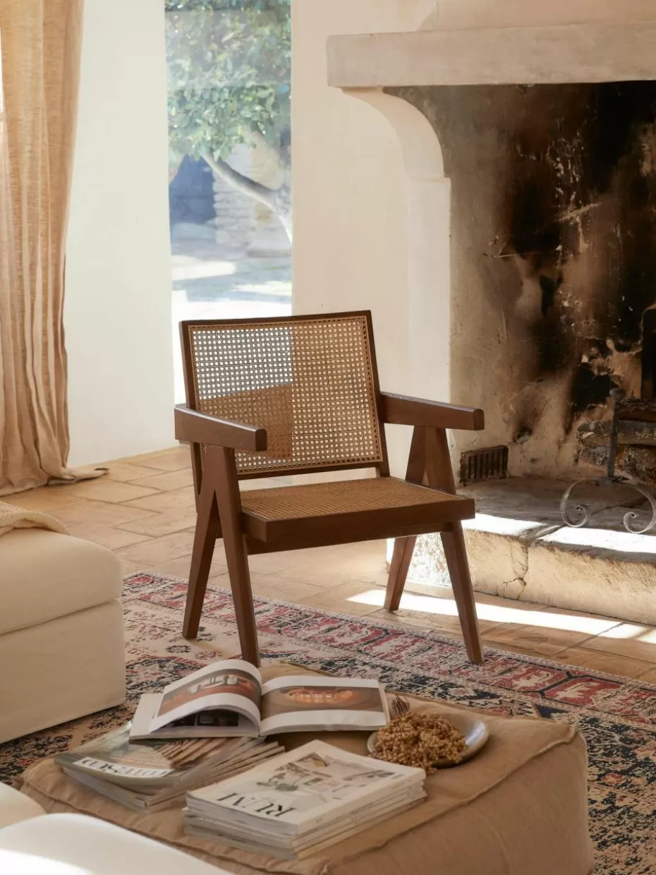 Sessel-Westwing Collection Loungesessel Sissi mit Wiener Geflecht Dunkles Eichenholz, Hellbeige