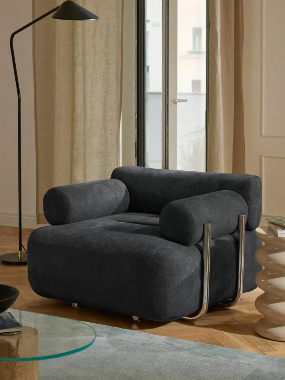 Sessel | Sofaserien-Westwing Collection Loungesessel Stella Webstoff Denimblau