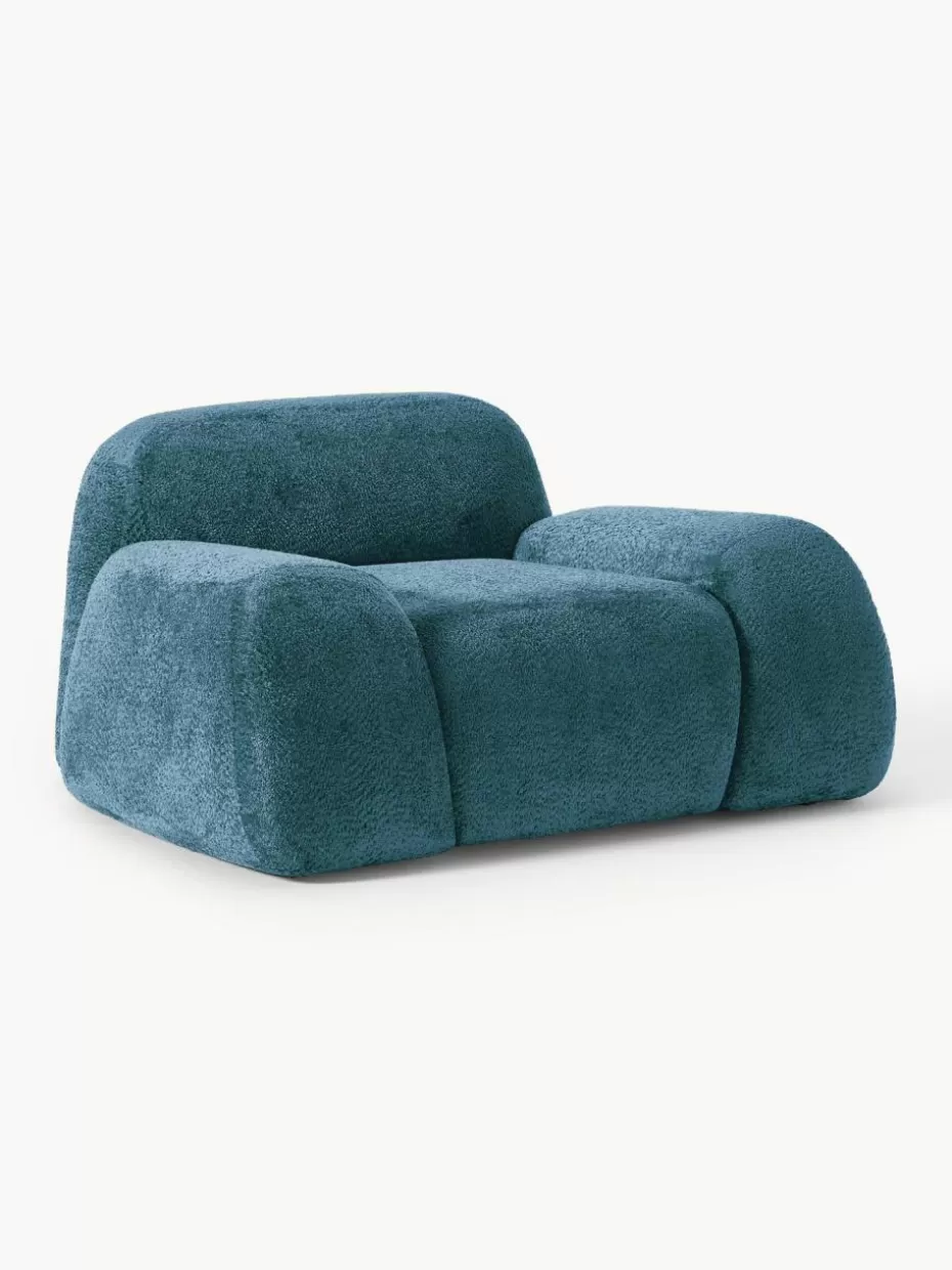 Sessel | Sofaserien-Westwing Collection Loungesessel Wolke aus Teddy-Bouclé Teddy-Bouclé Petrol