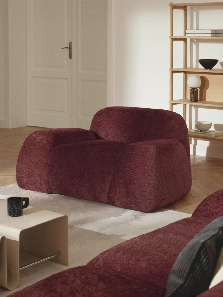 Sessel | Sofaserien-Westwing Collection Loungesessel Wolke aus Teddy-Bouclé Teddy-Bouclé Weinrot