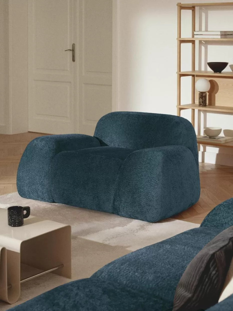 Sessel | Sofaserien-Westwing Collection Loungesessel Wolke aus Teddy-Bouclé Teddy-Bouclé Petrol