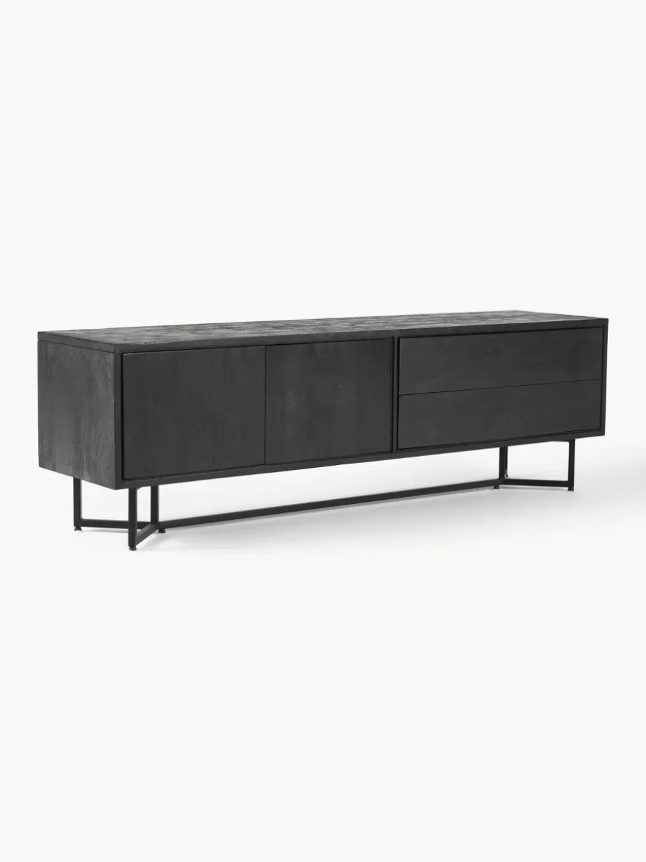 Kommoden & Sideboards-Westwing Collection Lowboard Luca aus Mangoholz Mangoholz schwarz lackiert, Schwarz