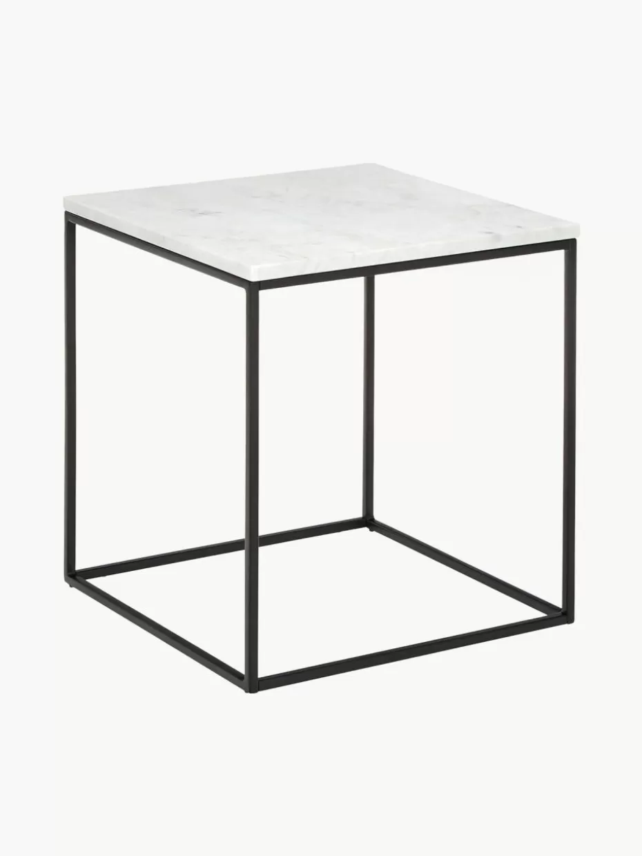 Beistelltische-Westwing Collection Marmor-Beistelltisch Alys Weiß marmoriert, Schwarz