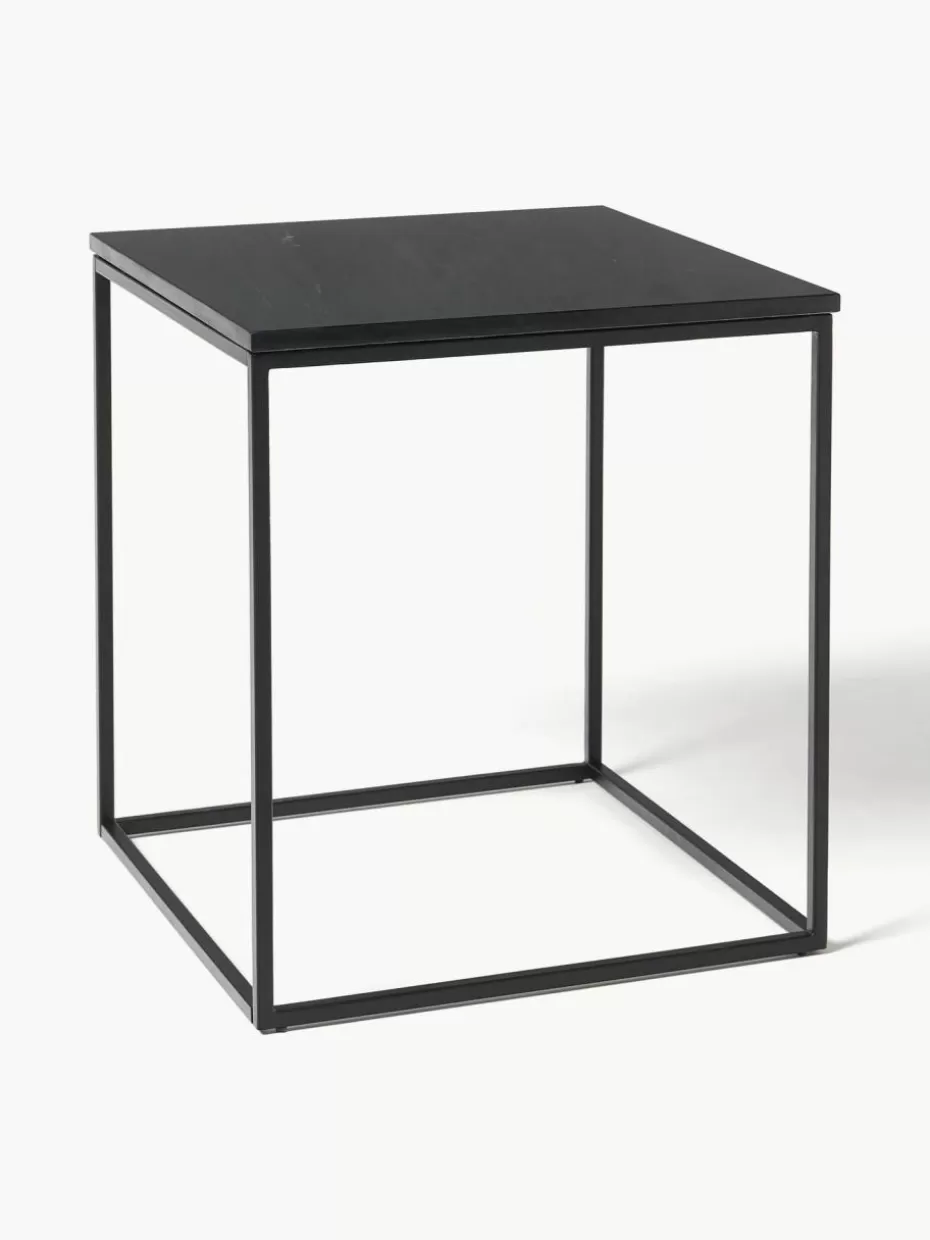Beistelltische-Westwing Collection Marmor-Beistelltisch Alys Schwarz marmoriert, Schwarz