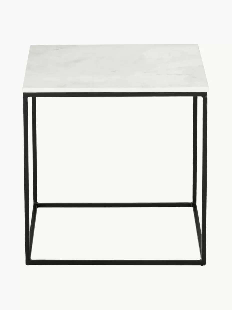 Beistelltische-Westwing Collection Marmor-Beistelltisch Alys Weiß marmoriert, Schwarz