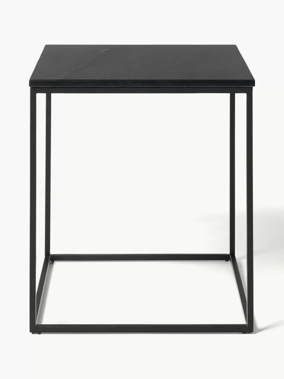 Beistelltische-Westwing Collection Marmor-Beistelltisch Alys Schwarz marmoriert, Schwarz