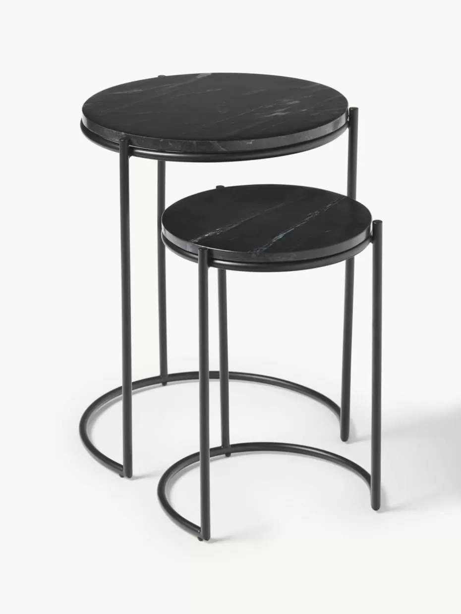 Beistelltische-Westwing Collection Marmor-Beistelltische Ella, 2er-Set Schwarz, marmoriert, Schwarz