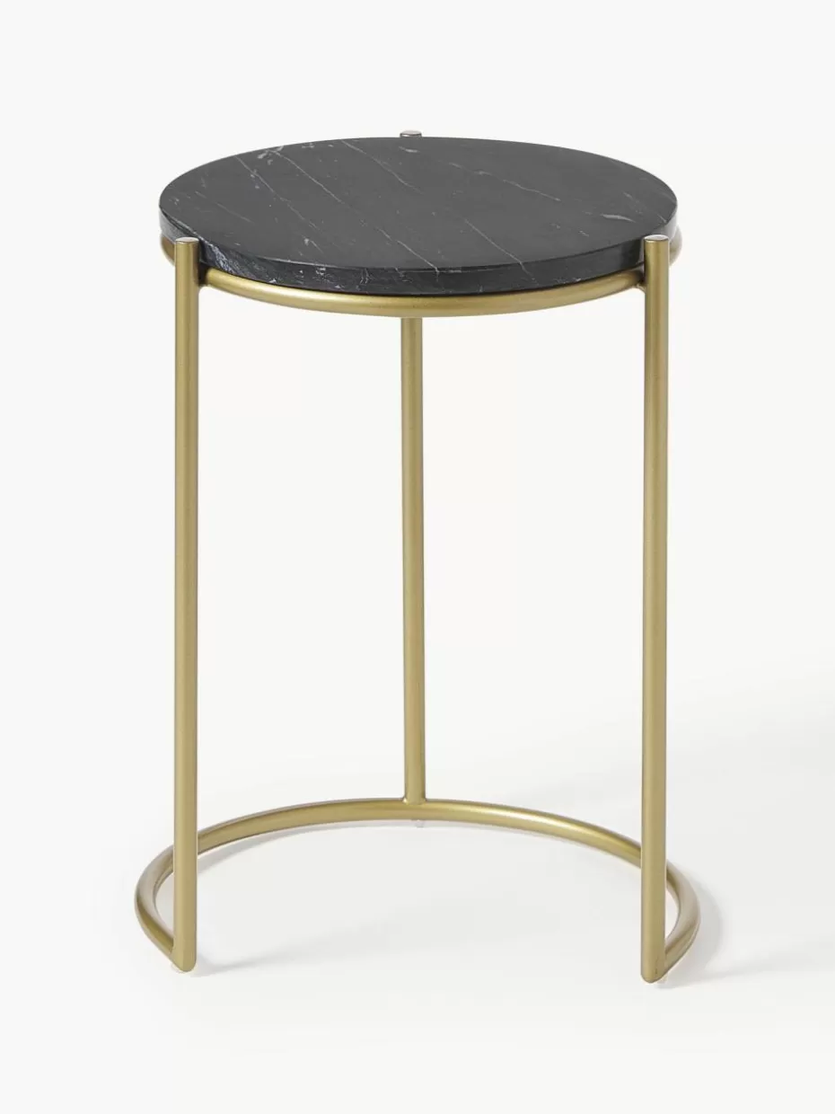 Beistelltische-Westwing Collection Marmor-Beistelltische Ella, 2er-Set Schwarz, marmoriert, Goldfarben