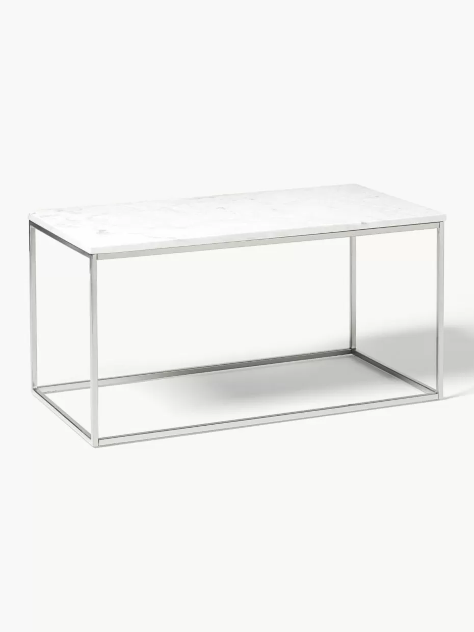 Couchtische-Westwing Collection Marmor-Couchtisch Alys Weiß marmoriert, Silberfarben