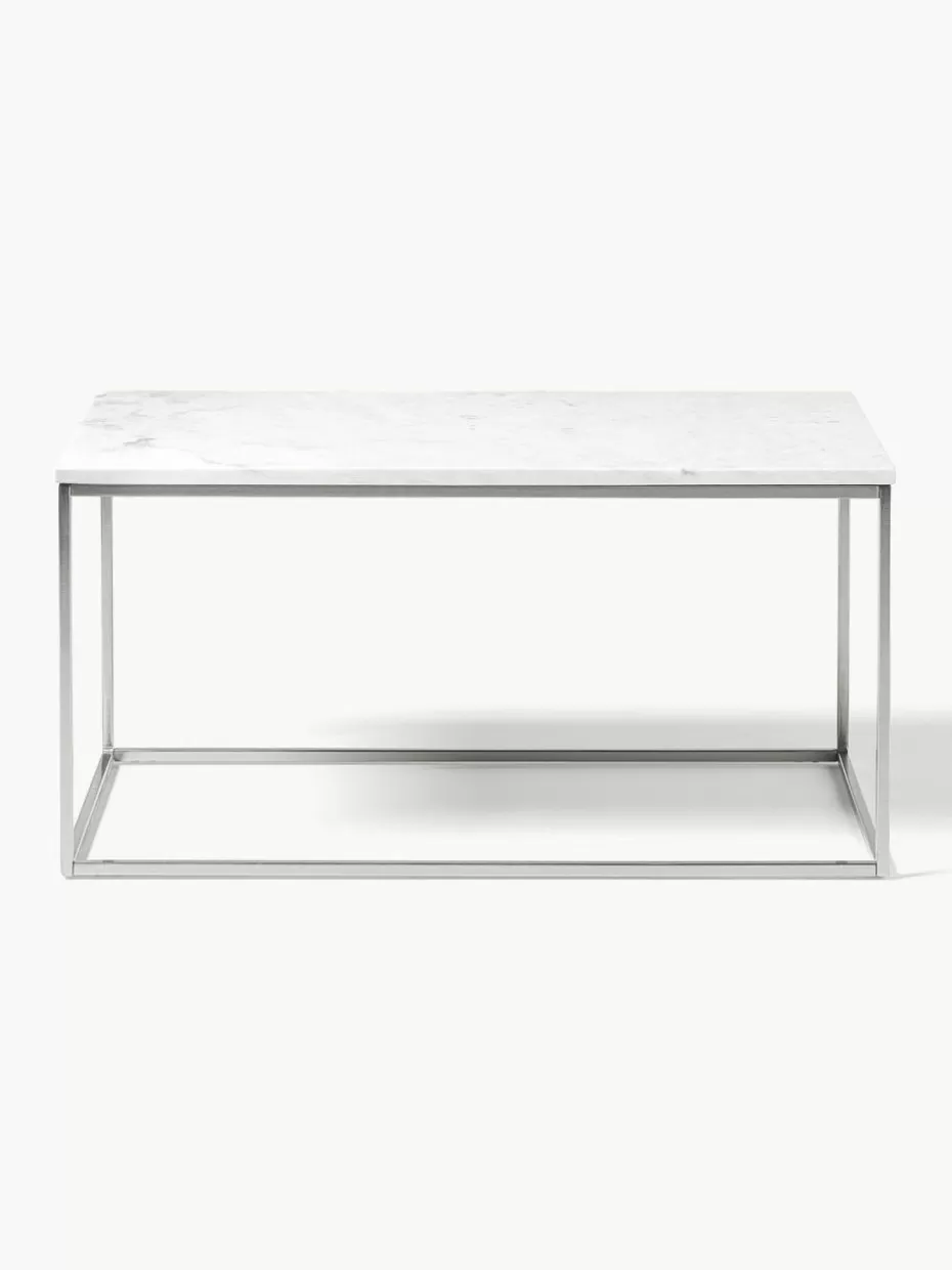 Couchtische-Westwing Collection Marmor-Couchtisch Alys Weiß marmoriert, Silberfarben