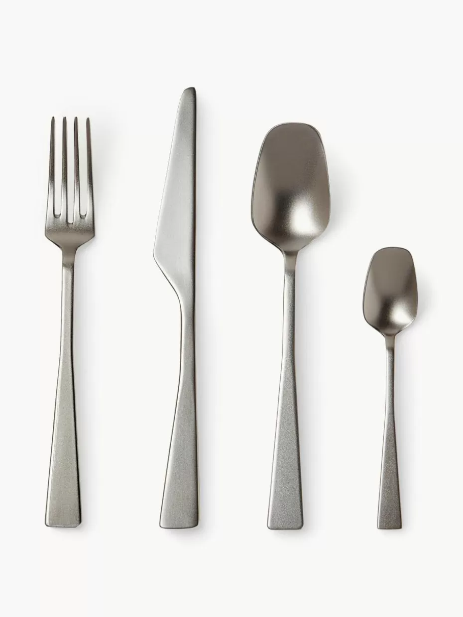 Besteck-Sets-knIndustrie Matt gebürstetes Besteck-Set Zest, 6 Personen (24-tlg.) Silberfarben, matt, in einem Schwarzton