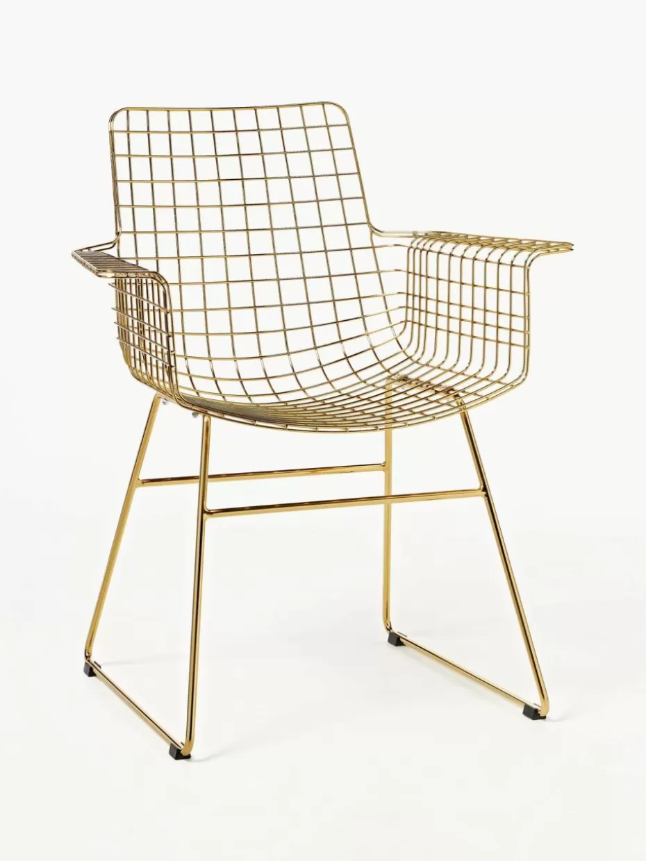 Stühle-HKLIVING Metall-Armlehnstuhl Wire Goldfarben