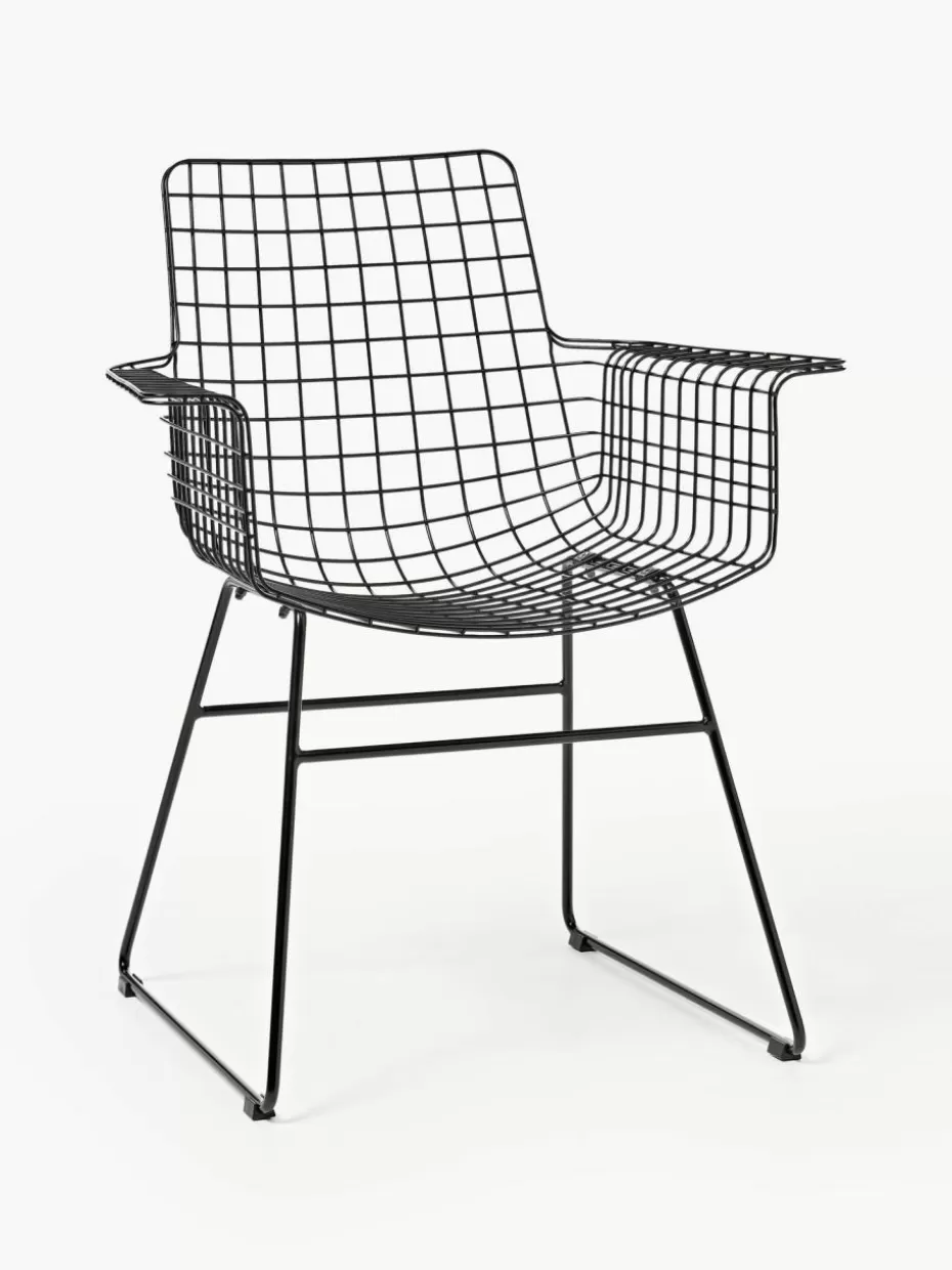 Stühle-HKLIVING Metall-Armlehnstuhl Wire Schwarz