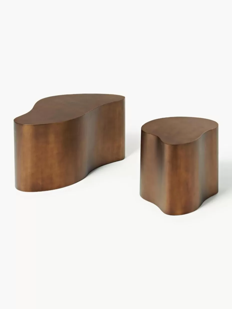 Beistelltische-Westwing Collection Metall-Beistelltische Dale in organischer Form, 2er-Set Messingfarben mit Antik-Finish