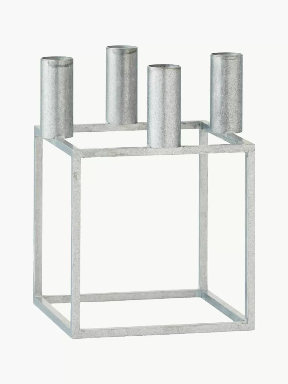 Kerzenständer & Kerzenhalter-Audo Copenhagen Metall-Kerzenhalter Kubus Silberfarben