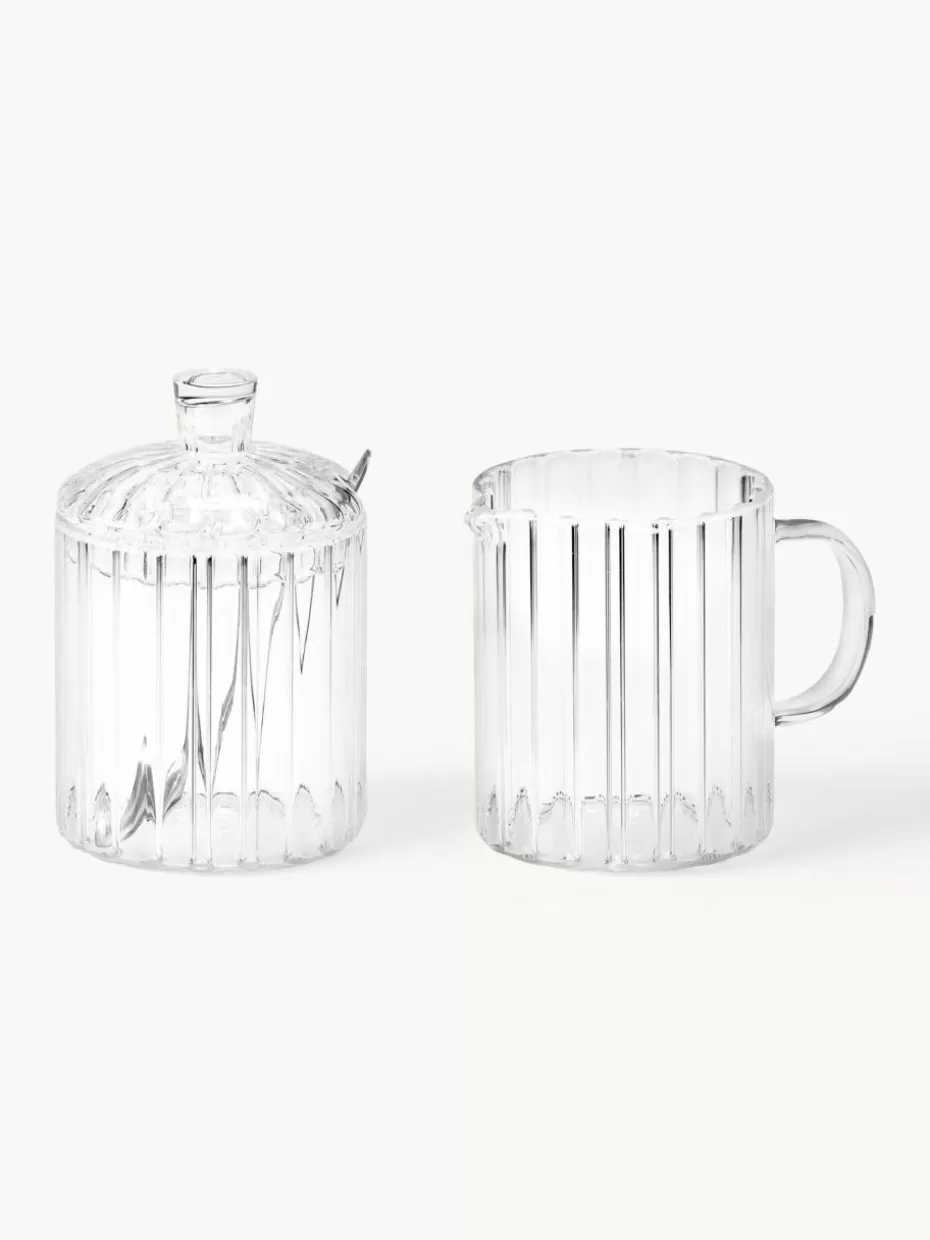 Kannen & Karaffen-Andrea House Milchkännchen und Zuckerdose Brilia aus Glas, 3er-Set