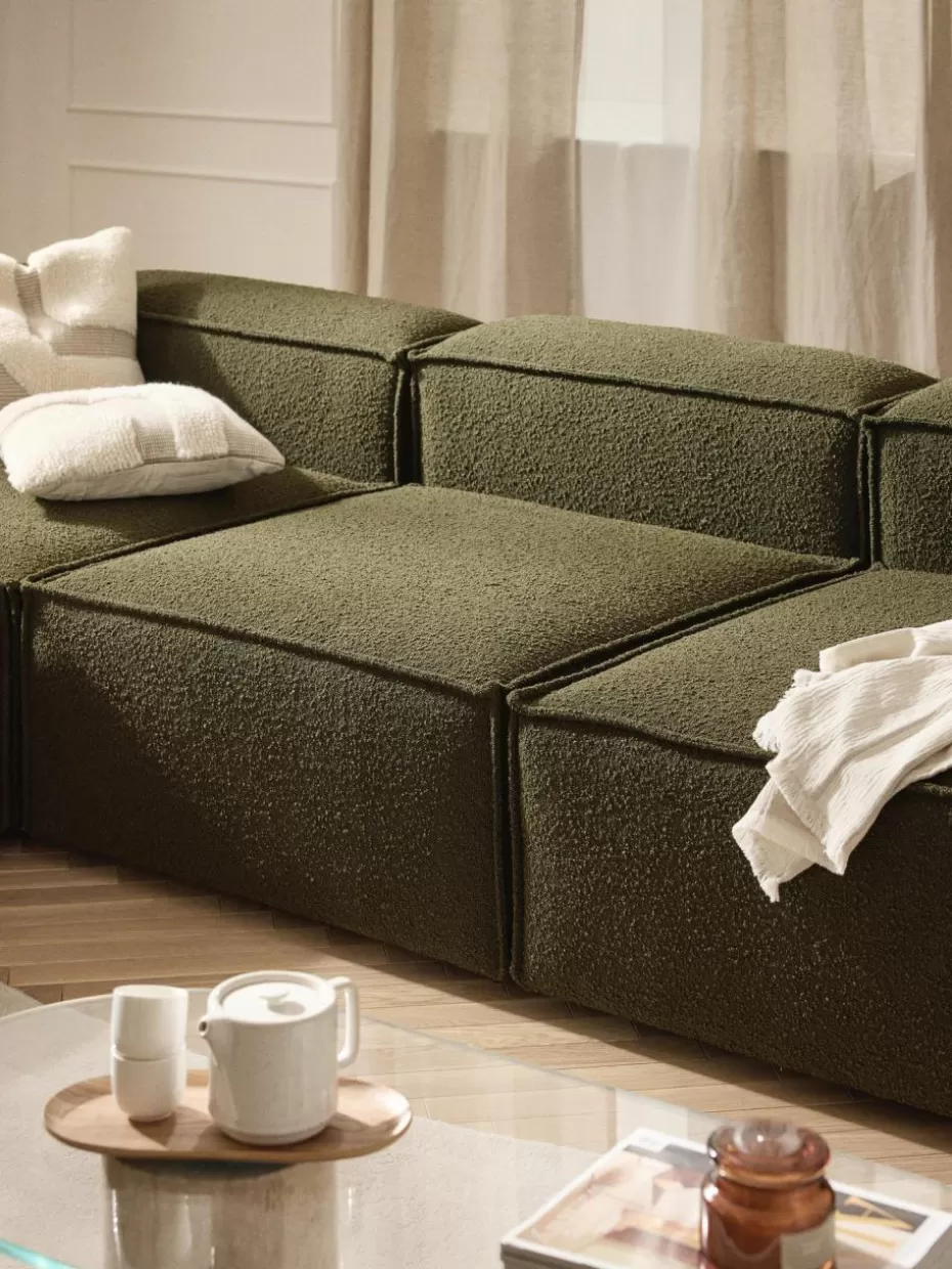 Sofas | Sofaserien-Westwing Collection Mittelmodul Lennon aus Bouclé Bouclé Olivgrün