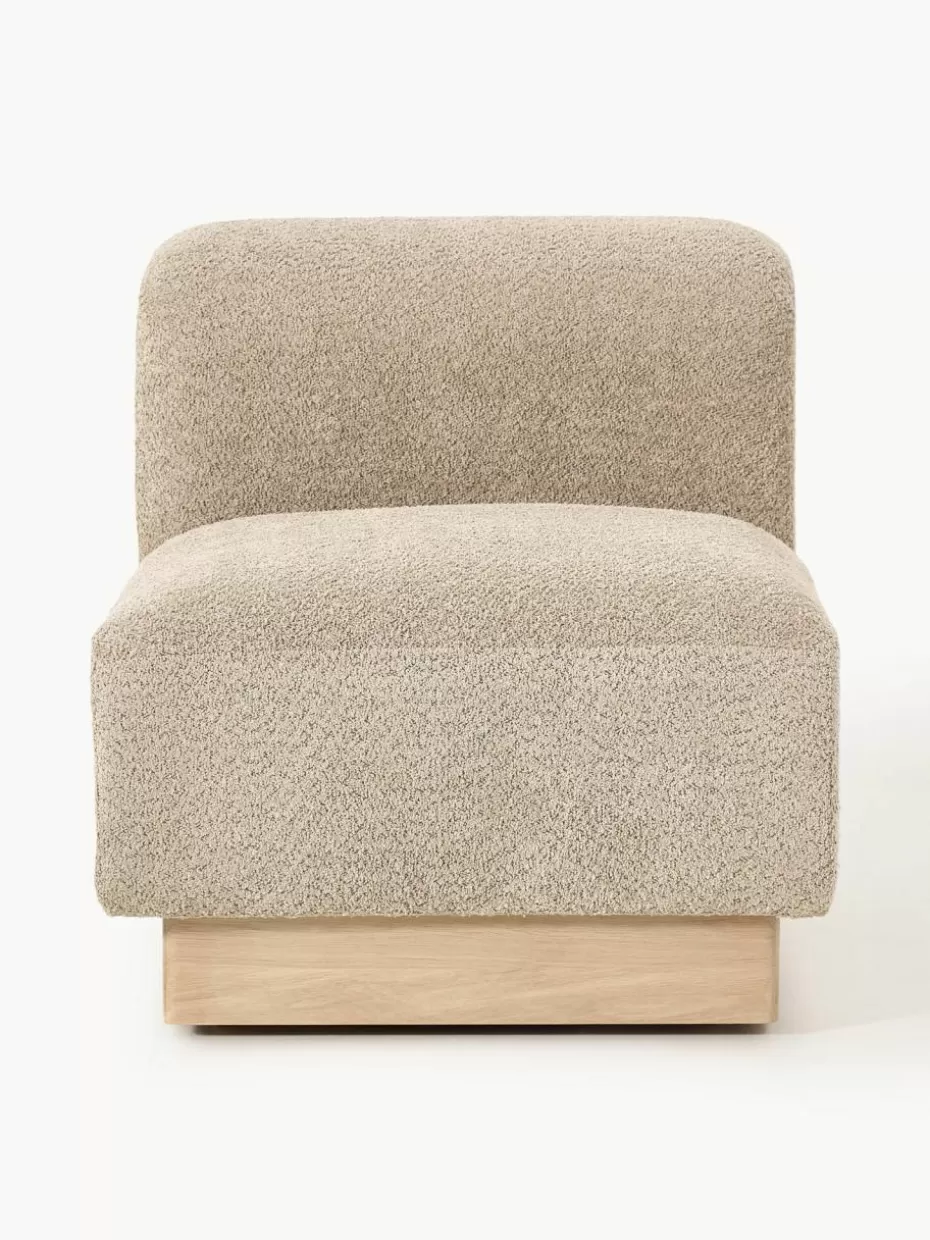 Sofas-Westwing Collection Mittelmodul Natalie aus Teddy-Bouclé Teddy-Bouclé Beige, helles Buchenholz